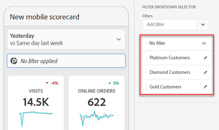 Filter dropdown selector die de bouwstijlfilters benadrukt