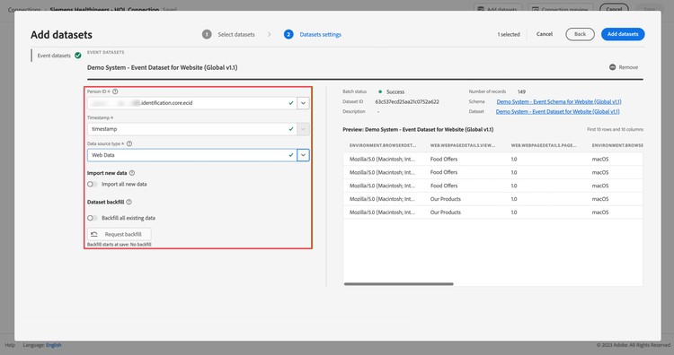 Gegevenssets configureren