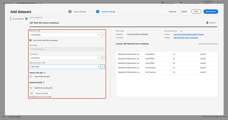 Gegevenssets configureren