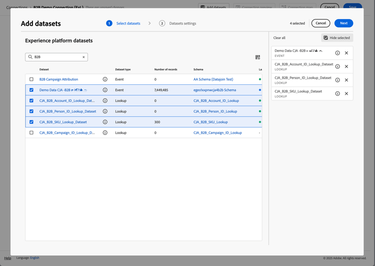 B2B verbinding - voeg datasets