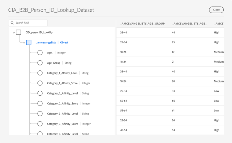 B2B persoonschema en datasets