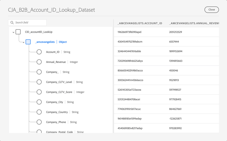 B2B- rekeningsschema en datasets
