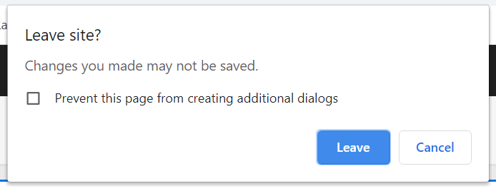 Klik op Verlaten om de site te verlaten of op Annuleren om te navigeren zonder wijzigingen op te slaan.