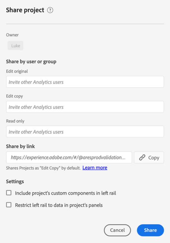 het het projectvenster van het Aandeel.