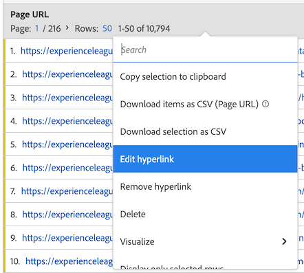 Hyperlink bewerken voor een dimensie