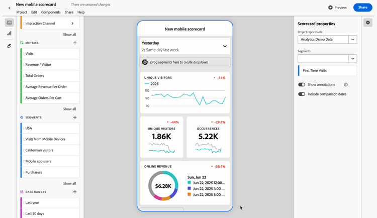 Mobiele annotatieopties voor scorecards.