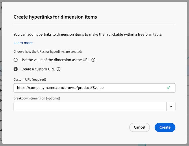 waarden gebruiken in hyperlinks