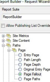 Schermafbeelding die de de boomstructuurmening van Vensters voor de folder van de Report Builder toont. Pagina-uitval is geselecteerd.