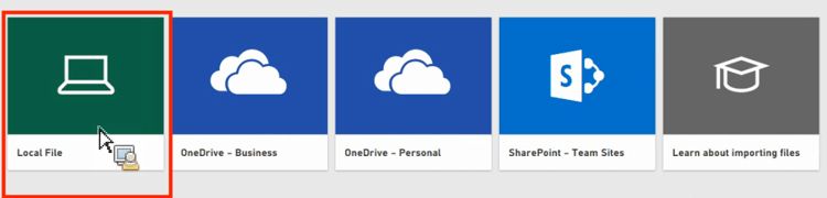 Klik op het pictogram Lokaal bestand.