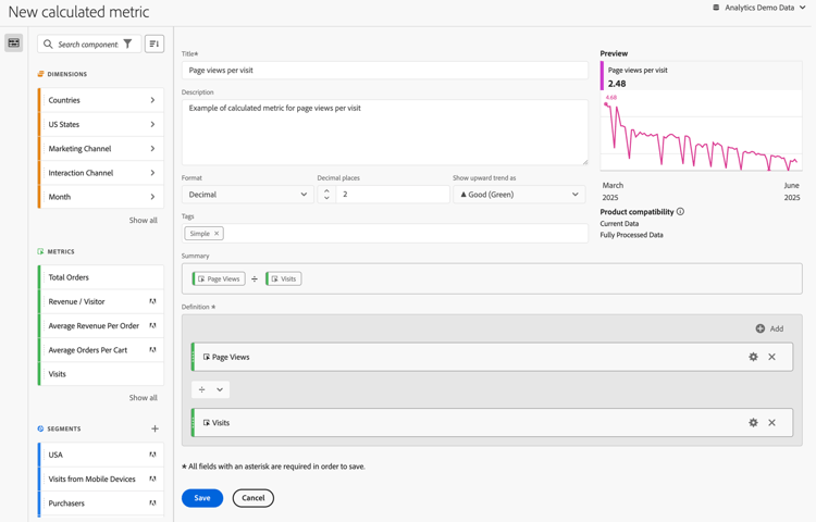 Eenvoudige berekende metrisch