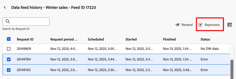 het voer van gegevens opnieuw verwerken baan