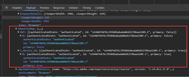 Beeld van een browser netwerklusje dat identiteitskaartgegevens toont.