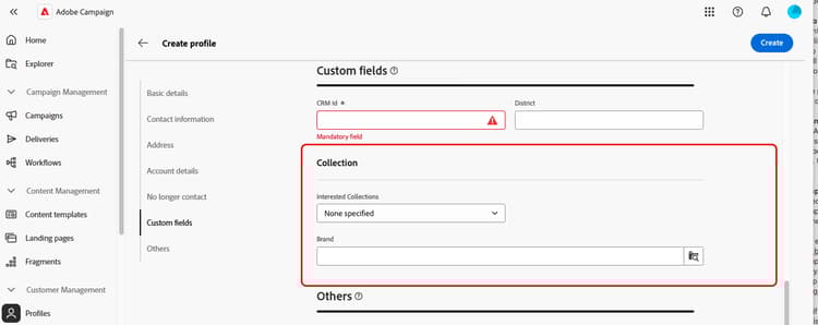 ​ Schermschot die het teruggeven van een onderafdeling in de interface tonen ​
