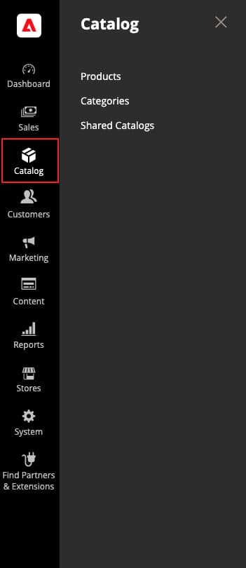 ​ het menu van de Catalogus ​