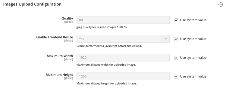 Geavanceerde configuratie - het Beeld uploadt Configuratie