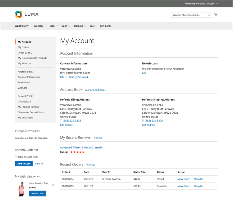 ​ dashboard van de Rekening op storefront ​