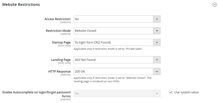 Algemene configuratie - websitebeperkingen