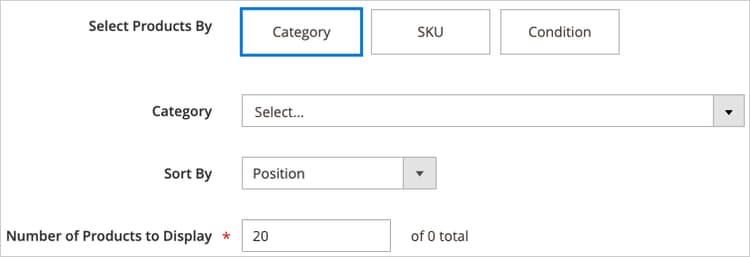 de selectie van het Product door categorie