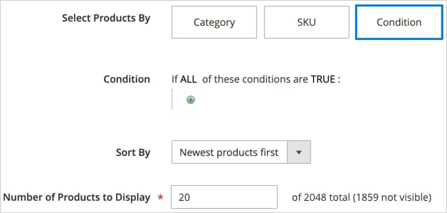 selectie van het Product door voorwaarde