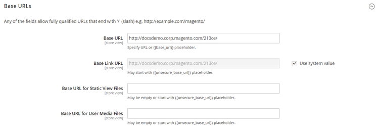 Algemene configuratie - Web basis URLs