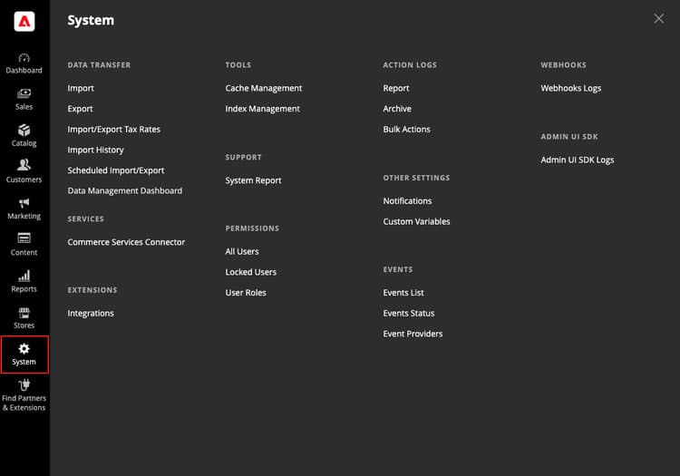 ​ het menu van het Systeem ​