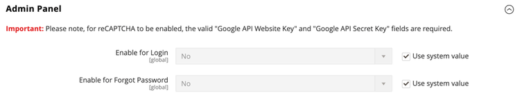 reCAPTCHA admin opties