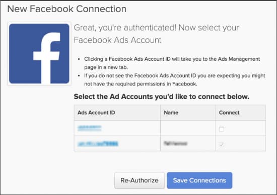 Facebook Advertentie de selectieinterface van Rekeningen