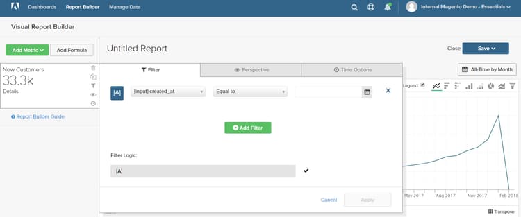 interface die van de Filter toont toevoegt filteroptie