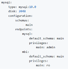 Code die MySQL de dienstconfiguratie in services.yaml- dossier toont