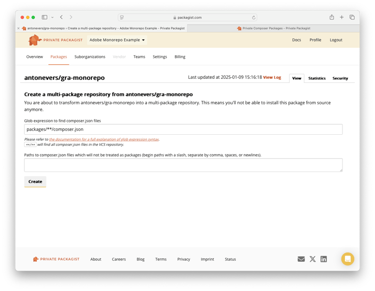 Privé het schermschot van het Pakket met de multi-pakketconfiguratie