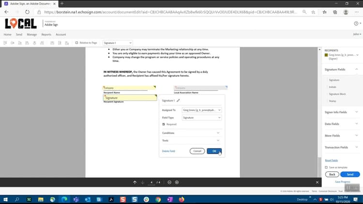 Vragen om een handtekening met Adobe Sign