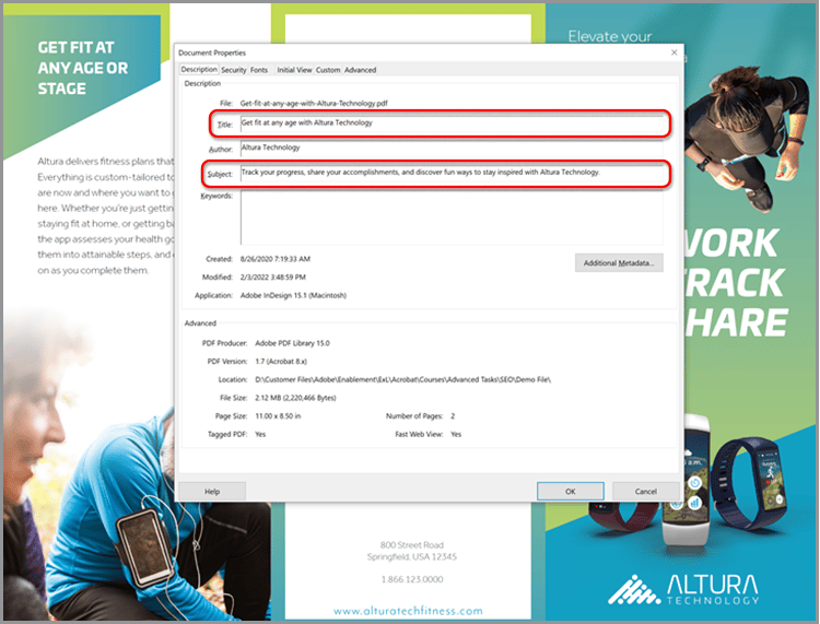 Screenshot van de Eigenschappen van het Document
