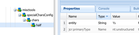 In CRXDE, voeg één enkel karakter toe dat op de toolbar van RTE ter beschikking moet worden gesteld