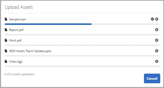 uploadt de voortgangsdialoog toont status van met succes geuploade dossiers en dossiers die er niet in slagen te uploaden