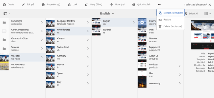 Toolbar van Acties