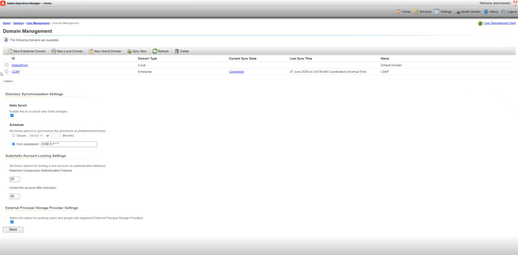 het beheerspagina van het Domein