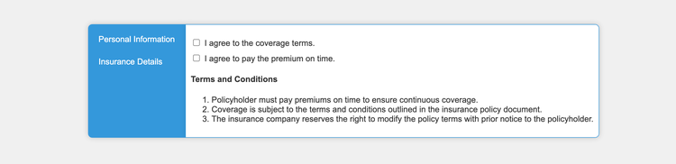 Verticale lusjes, Voorwaarden en componenten Checkbox