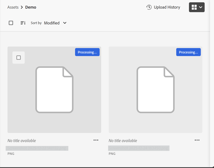 Assets zijn processen op upload en de tegelvertoningen verwerking