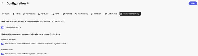 het lusje van de Inzamelingen van de Configuratie op Content Hub
