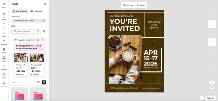 AI Onderzoek naar activa in Adobe Express