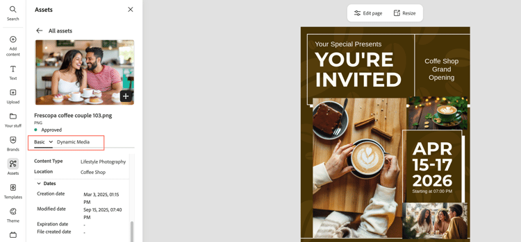 meta-gegevens van Activa in Adobe Express