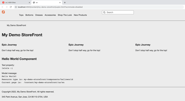 Standaard AEM Commerce Plaats