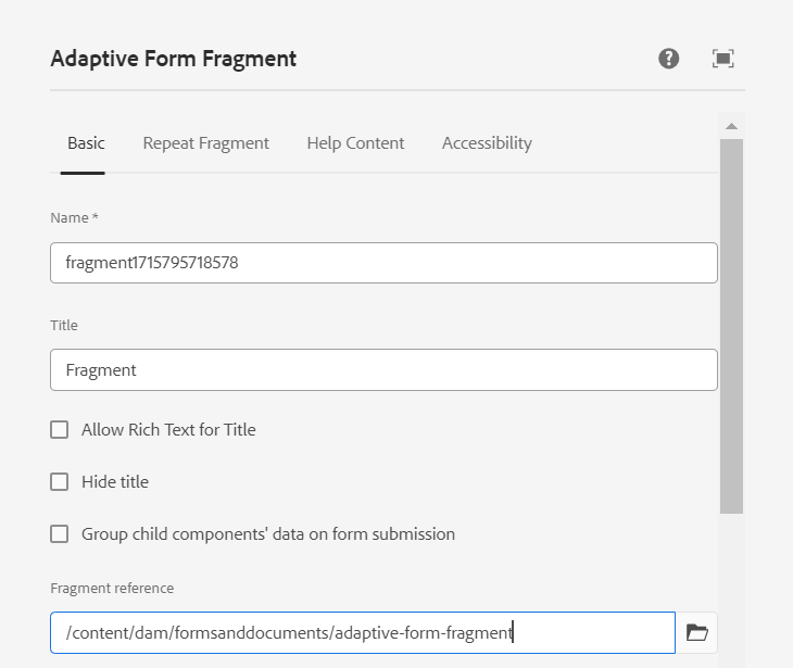 selecteer de Aangepaste optie van de Fragmenten van de Vorm