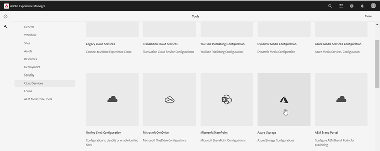 Azure selectie van de Kaart van de Opslag