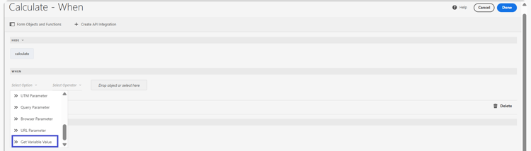 Hiermee wordt de functie Variabele-waarde opgehaald in Wanneer voorwaarde ​