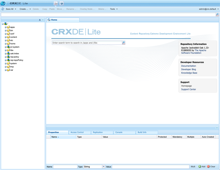 de interface van CRXDE Lite