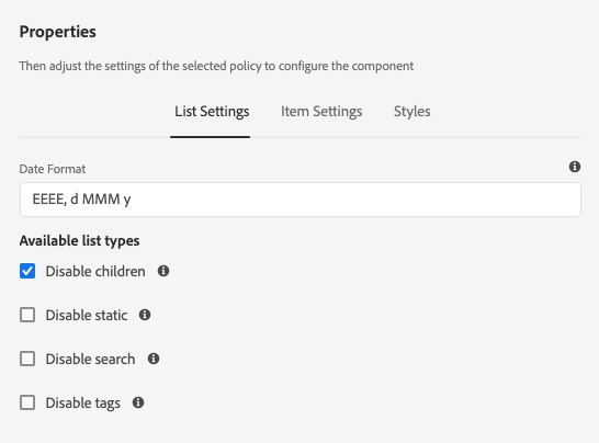 het ontwerpdialoog van de Component van de Lijst