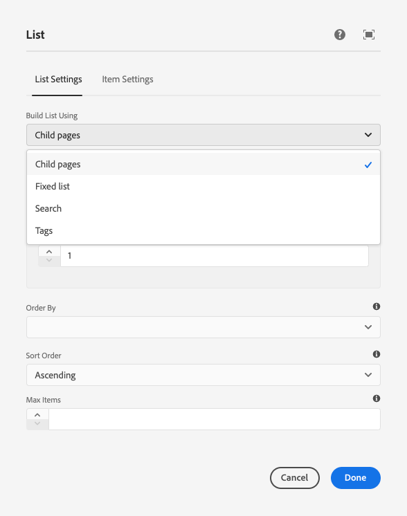 de montages van de Component van de Lijst