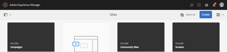 de toolbar van AEM Sites