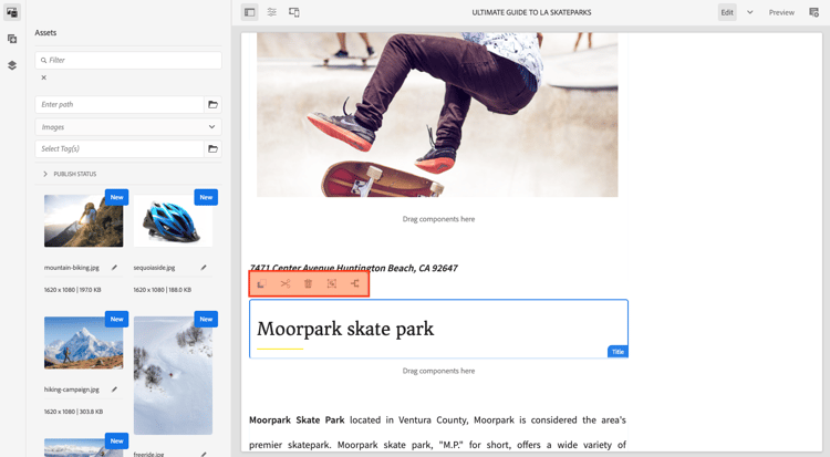 de toolbar van de Component
